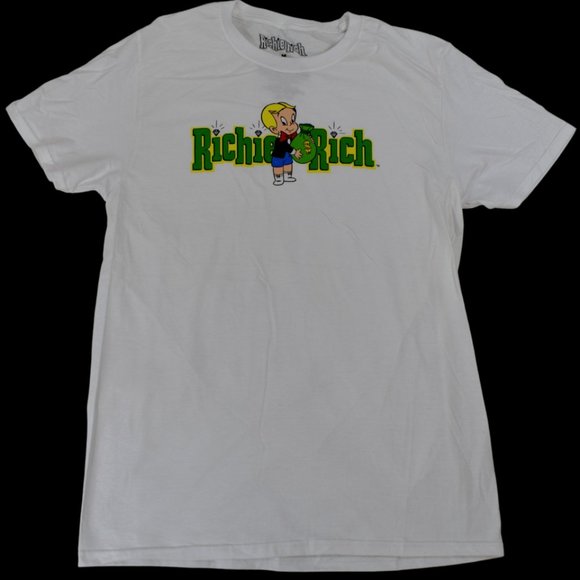 Richie Rich Mens Holding Bag Of Money White Shirt New - Picture 1 of 4